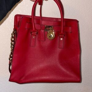 Red Michael Kors Saffiano Leather Tote